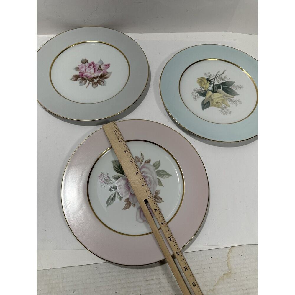 Set Of 3 Noritake Japan Dinner 11” Plate Flowers Pink Blue Gray Floral‎ Lot - Picture 6 of 8